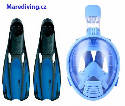CELOOBLIČEJOVÁ ŠNORCHLOVACÍ MASKA + PLOUTVR FLUIDA - Dětská Sada XS Modrá 34-35