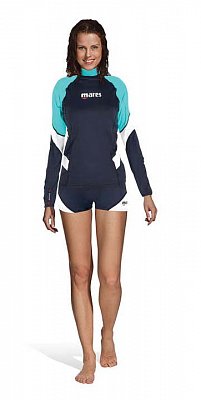 Tričko MARES RASH GUARD LOOSE FIT Short Sleeve - Dlouhý Rukáv - Volný střih - Dámské S Tyrkysová